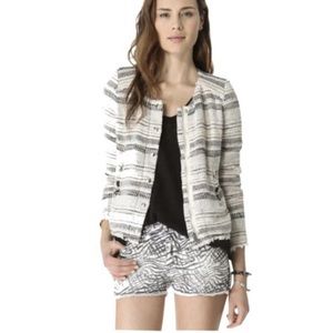 Iro Paris Lizzie Ivory & Black Boucle Tweed  Zip Front Blazer Jacket XS